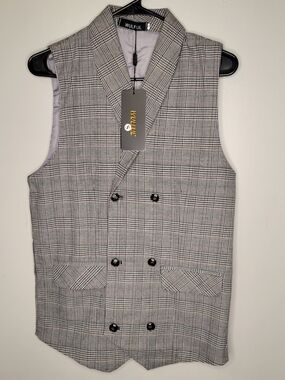 Men's Gray Glen Plaid Double-Breasted Vest (NWT)